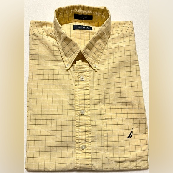 Nautica Short Sleeve Button Down Yellow Plaid Shirt Men’s Size Large - Picture 13 of 13